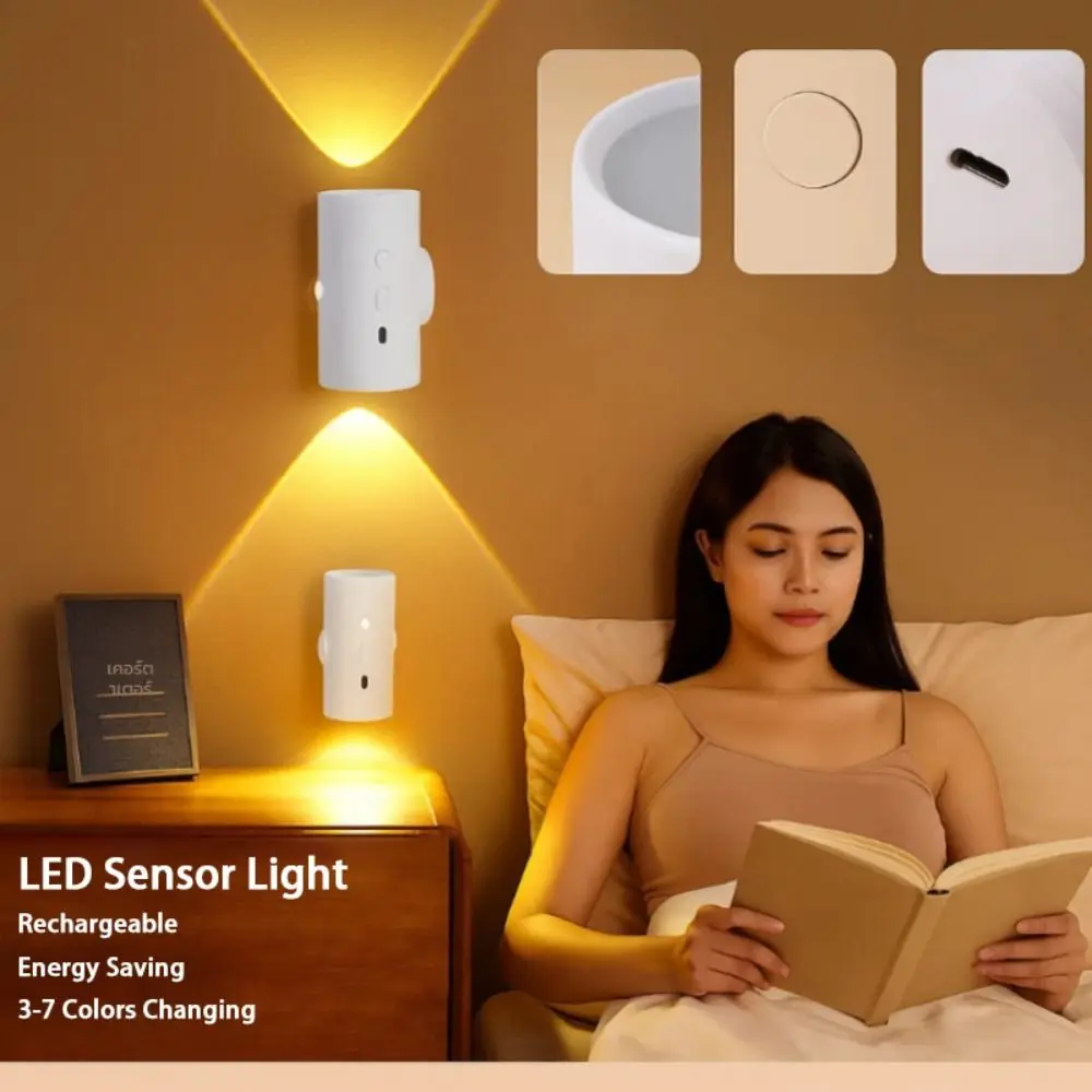 Led sensor de movimento luz noturna 3-7 cores mudando armário luz decorativa recarregável lâmpada de parede cabeceira quarto luz noturna