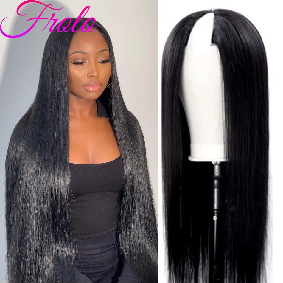 密度220 V字型ストレート人毛ウィッグ ナチュラルブラック 100%人毛 ブラジル人毛ウィッグ 女性用 V字型
