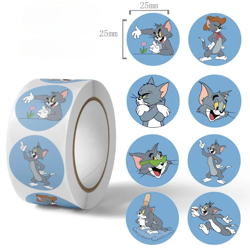 50 unidades/rollo de pegatinas de dibujos animados para niños, pequeñas y redondas, Tom Jerry, ratón y gato, regalos divertidos para niños y estudiantes, 2,5 cm