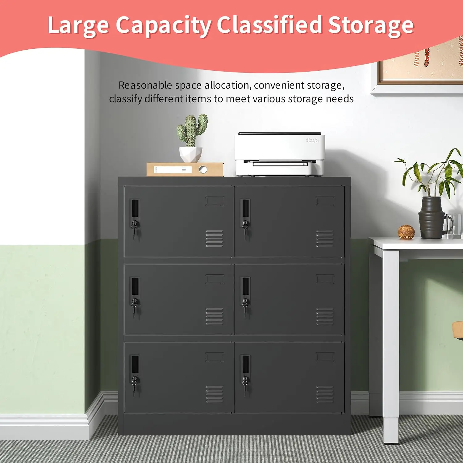 Metal Lockers For Employees Office Storage Locker With Doors Steel Staff Locker Storage Cabinet For Gym Home School Garage Organization Black view 4