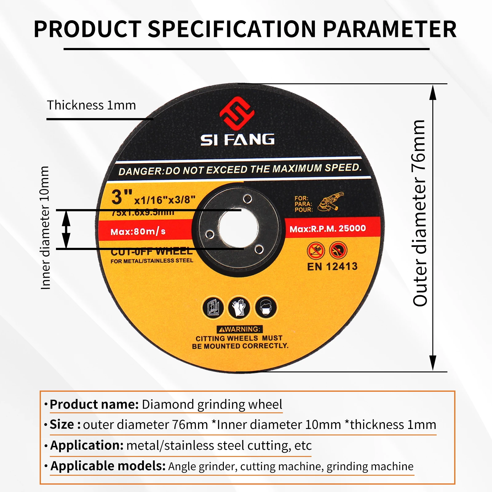 3 Inch Cutting Disc Metal Cut Off Wheel Angle Grinder Disc Slice Fiber Reinforced Grinding Blade Cutter for Metal Iron