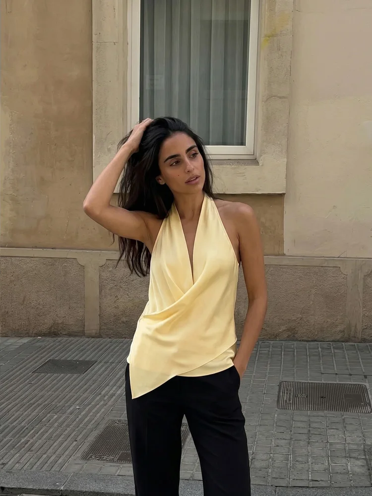 HH Damen Mode Neckholder-Tops Asymmetrischer Saum Sexy Rückenfreies Ärmelloses Tanktop Sommer Casual Party Urlaub Strand Schickes Top