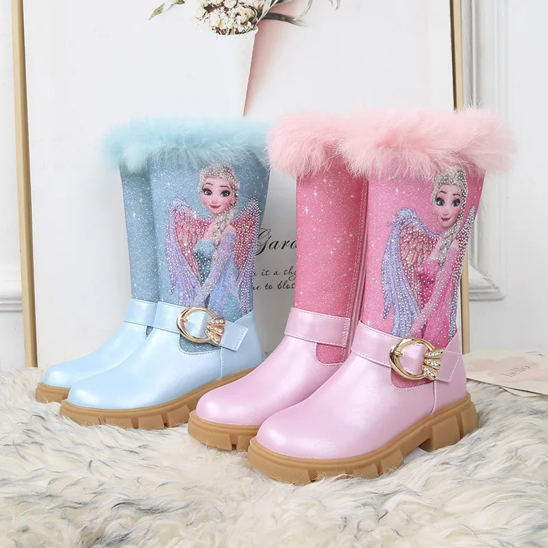 

Disney 2025 Elsa Princess Boots - Winter Fur-Lined Leather Boots for Girls