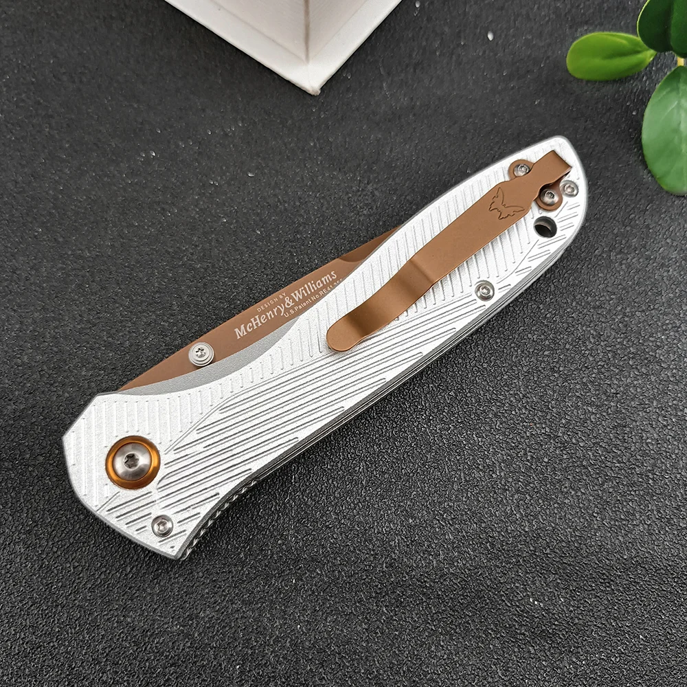 Black/white BM 710FE EDC Tactical  Camping Folding Knife Aluminum Alloy Handle D2 Blade Outdoor Survival Hiking Pocket Tools