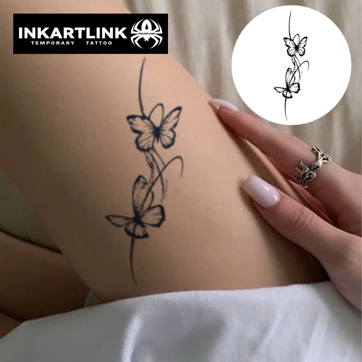ملصقات وشم مؤقتة مزدوجة الفراشة ، ملصق سحري ، عصير عشبي ، يدوم من يوم إلى يومين ، وشم مزيف واقعي #2