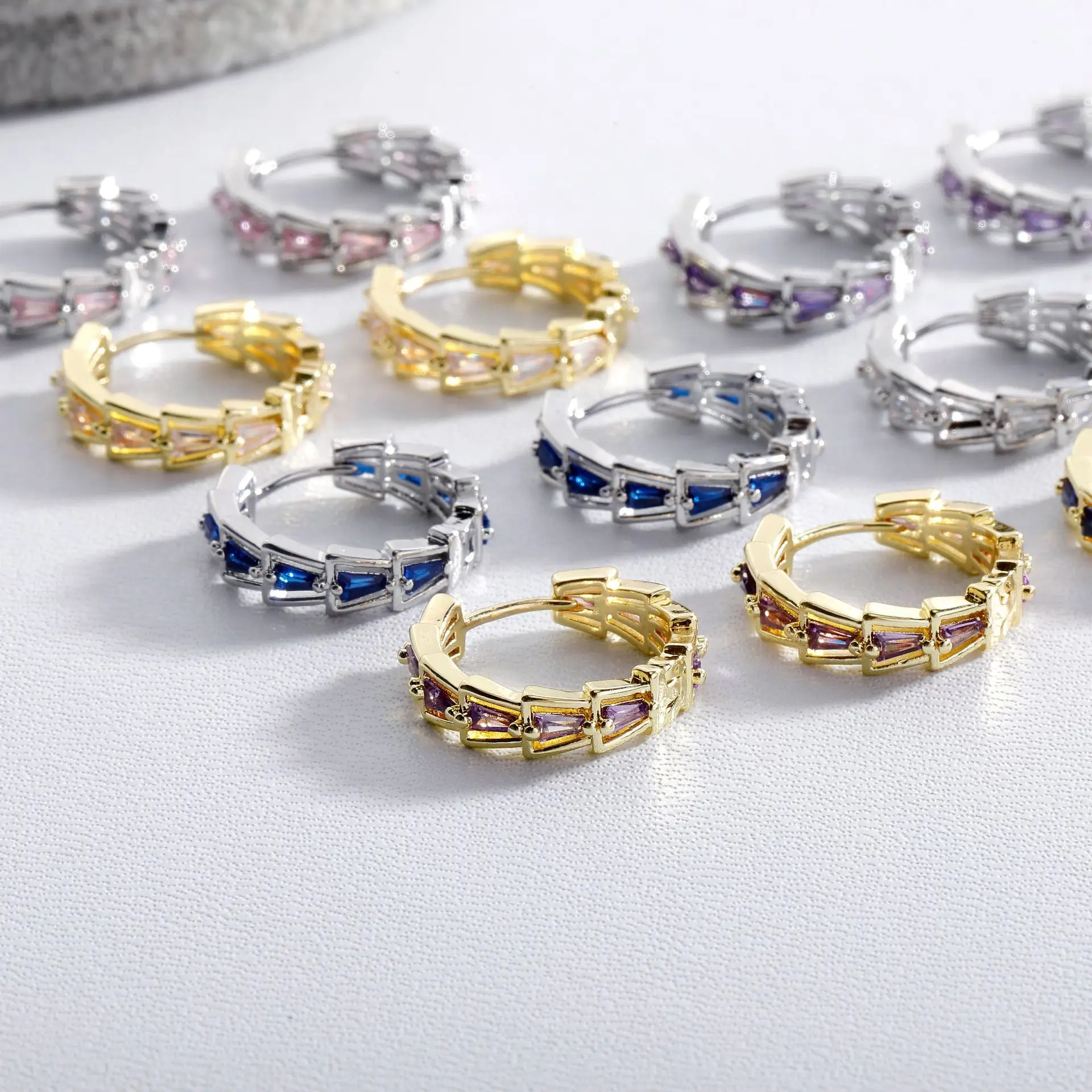 Colorful Baguette Cubic Zirconia Snake Hoop Earrings Bling Rectangle Crystal Small Hoop Earrings INS Luxury Jewelry For Women