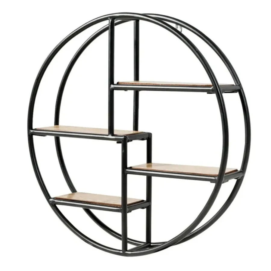 Circular Wall-Mounted 4-Tier Hanging Storage Shelf Organizer Rustic Industrial Metal