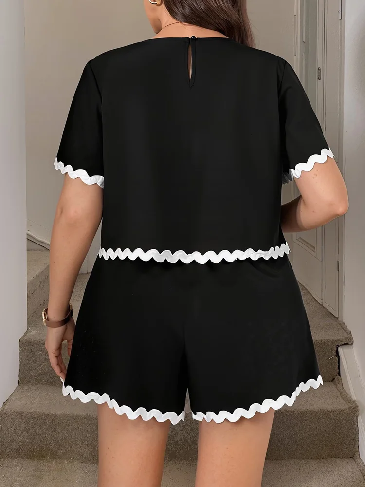 GIBSIE Plus Size Two Piece Outfits Women Summer Short Sleeved Round Neck T-Shirts with Shorts Female Casual 2 Pieces Set 2026 - view 2