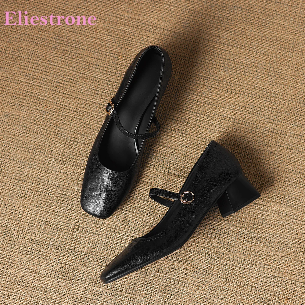 2026 Autumn Glamour Women Pumps Geniune Leaterh Chunky Heels Oversized Lady Mary Janes Shoes Large Small Plus Size 12 31 43 47