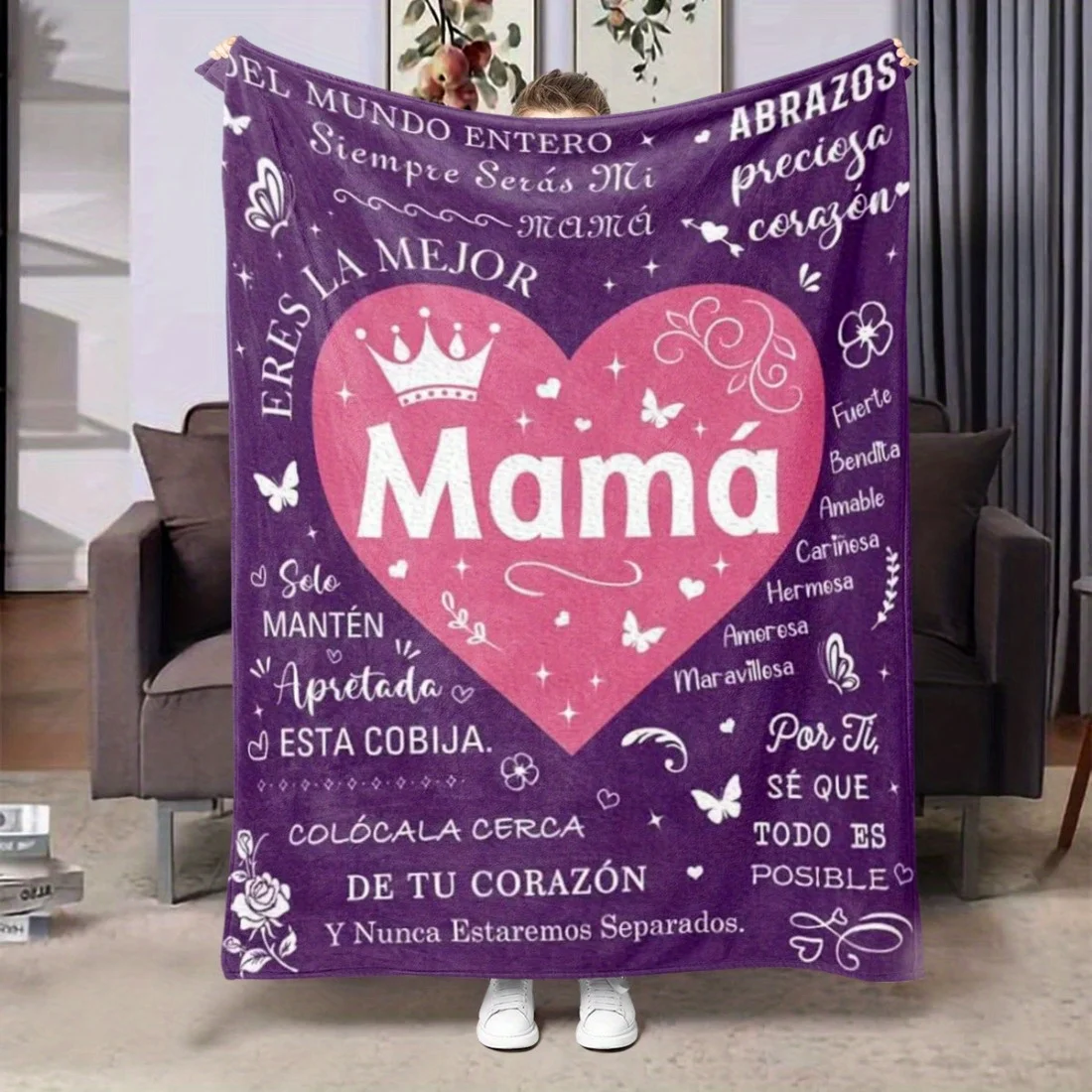 French Mom Printed Blanket, The Best Printed Gift Blanket for Mother'S Day, The Perfect Birthday Gift for Mom, The Finest Shawl