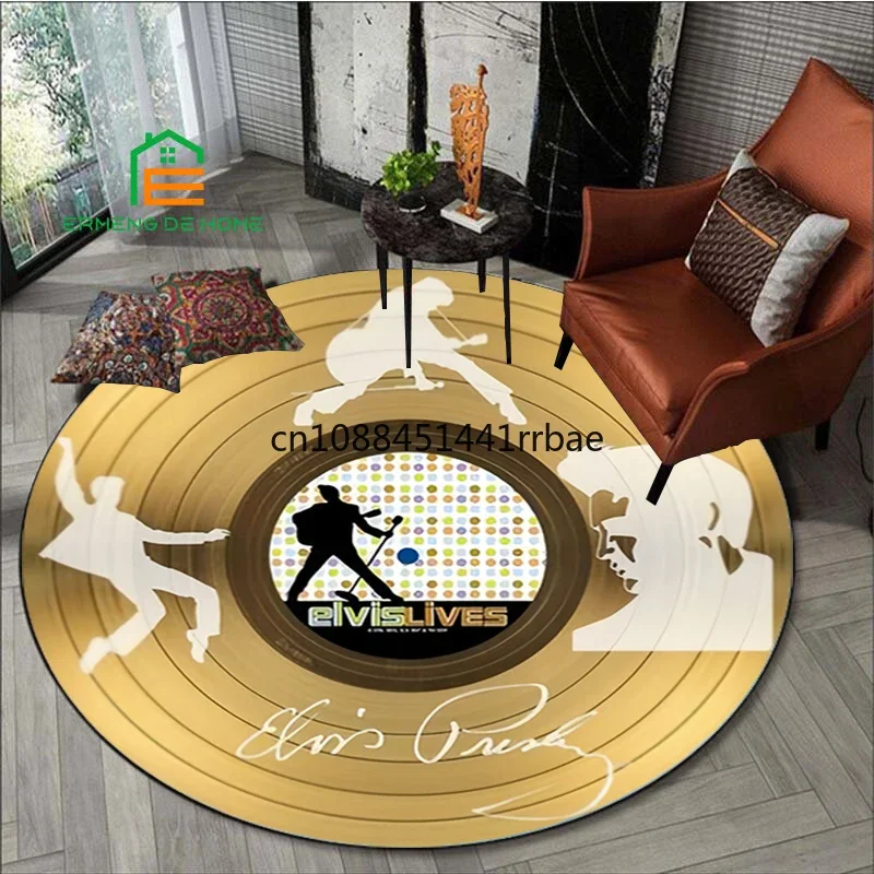 EE-Elvis Presley Retro printed Printed Round Area Rug Round Carpet Living Room Children\'s Bedroom Playroom Non-slip Floor Mat