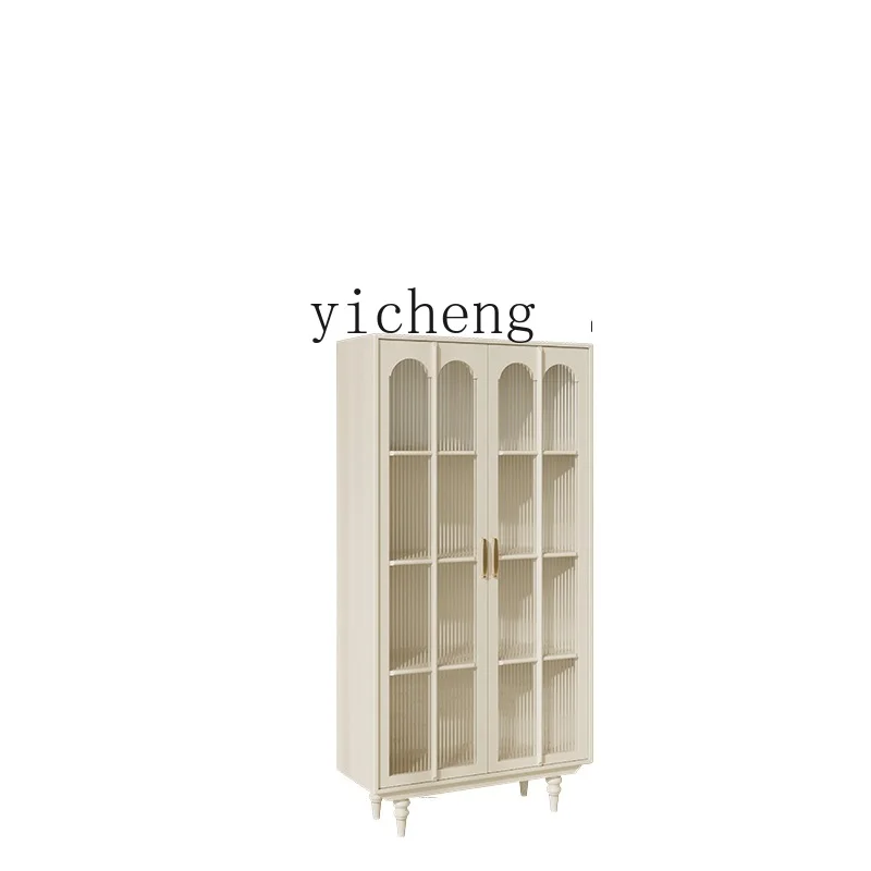 Tqh White Cream Style Solid Wood Bookcase Home French Storage Display Cabinet