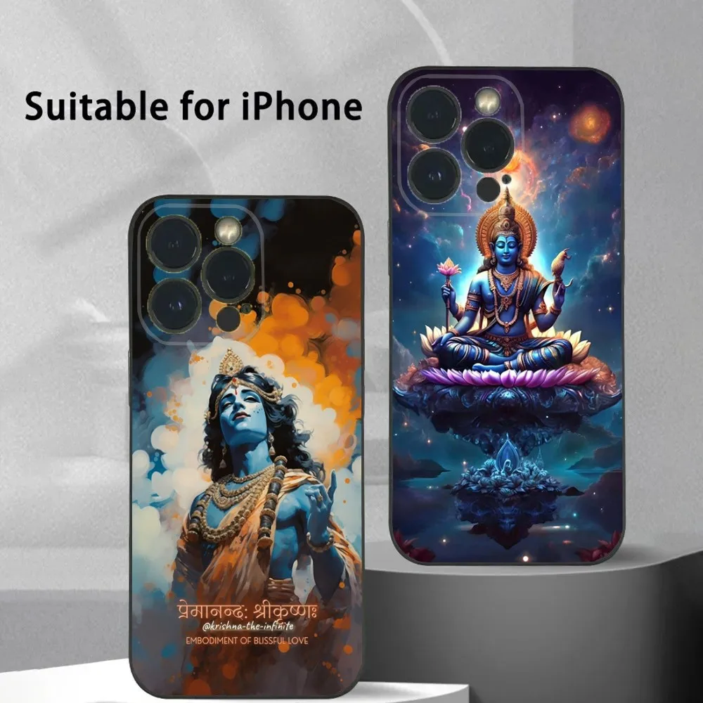 Vishnu Hare Krishna Phone Case For iPhone 16 15 14 13 12 11 Plus,Pro Max,XS,X,XR,SE,Mini,8,7 Soft Silicone Black Cover