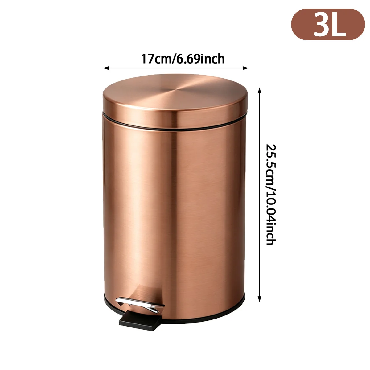 Stainless Steel Pedal Trash Can with Close Lid Garbage Bin with Inner Bucket for Bathroom  Kitchen Bedroom copper color