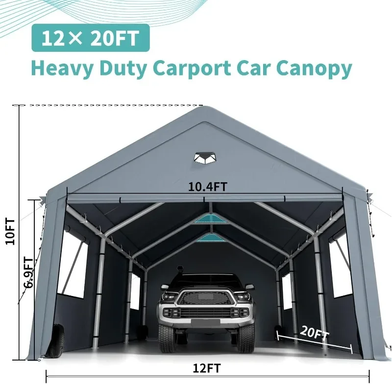 Carports 12X20 Portable Car Port Garage Heavy DutyCar Ports with 180G Removable Side Walls , Car Shelter All Weather