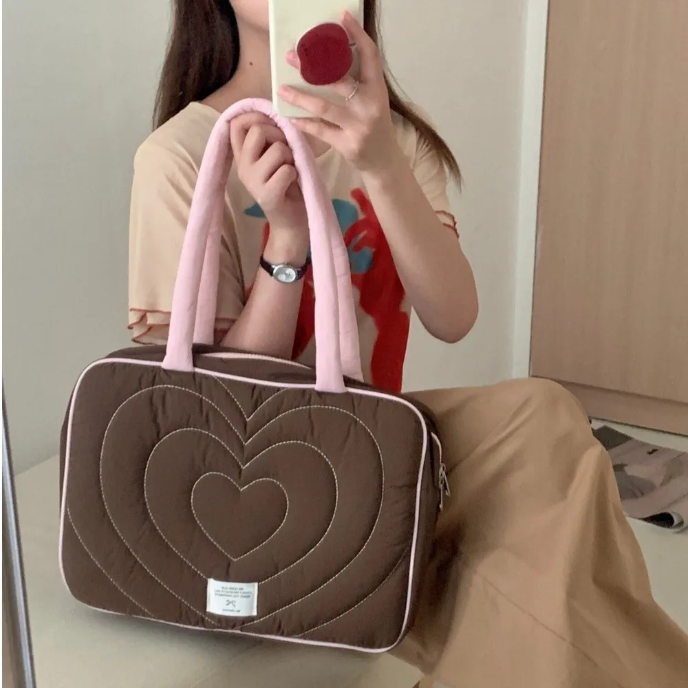 Quilted Laptop Shoulder Bag Heart Embroidery 11 13 14 15 15.6 16 Inch Notebook Pouch Ultralight Padded Protection Laptop Bag