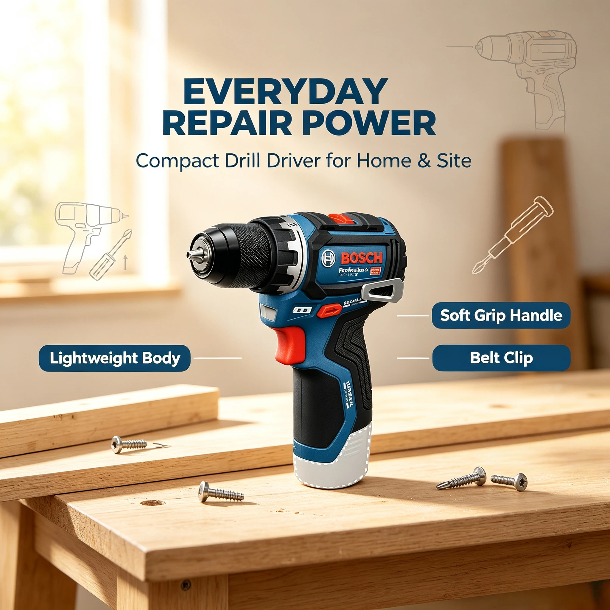 Bosch Professional GSR 12V-32 Brushless Cordless Drill Driver 32Nm Torque Compact Power Tool for Home DIY Repair