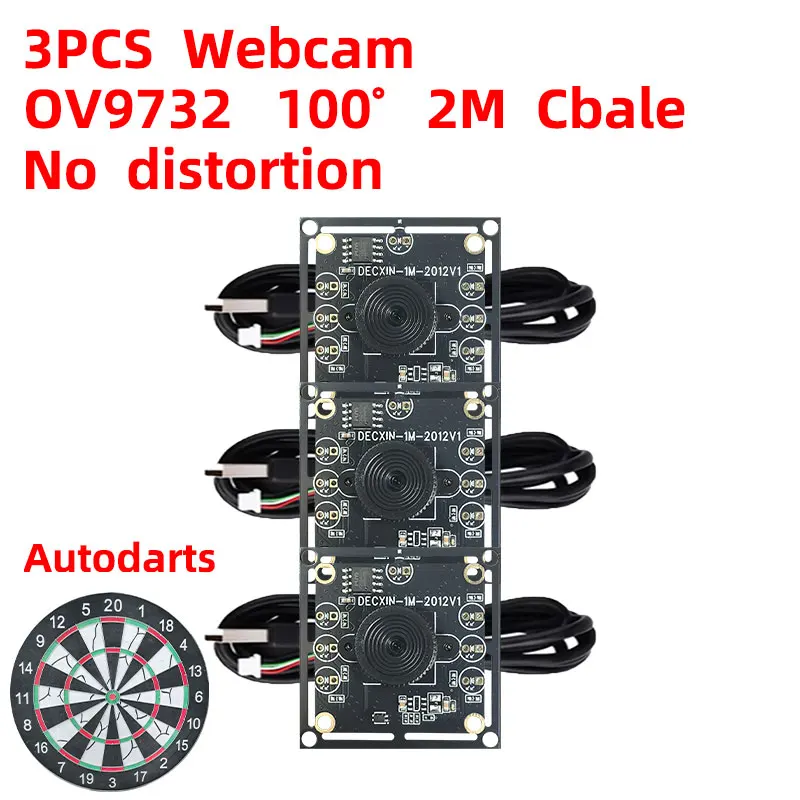 OV9732 1MP 100 degree distortion free USB camera module 1280x720 3PCS with 2-meter cable for automatic dart scoring system