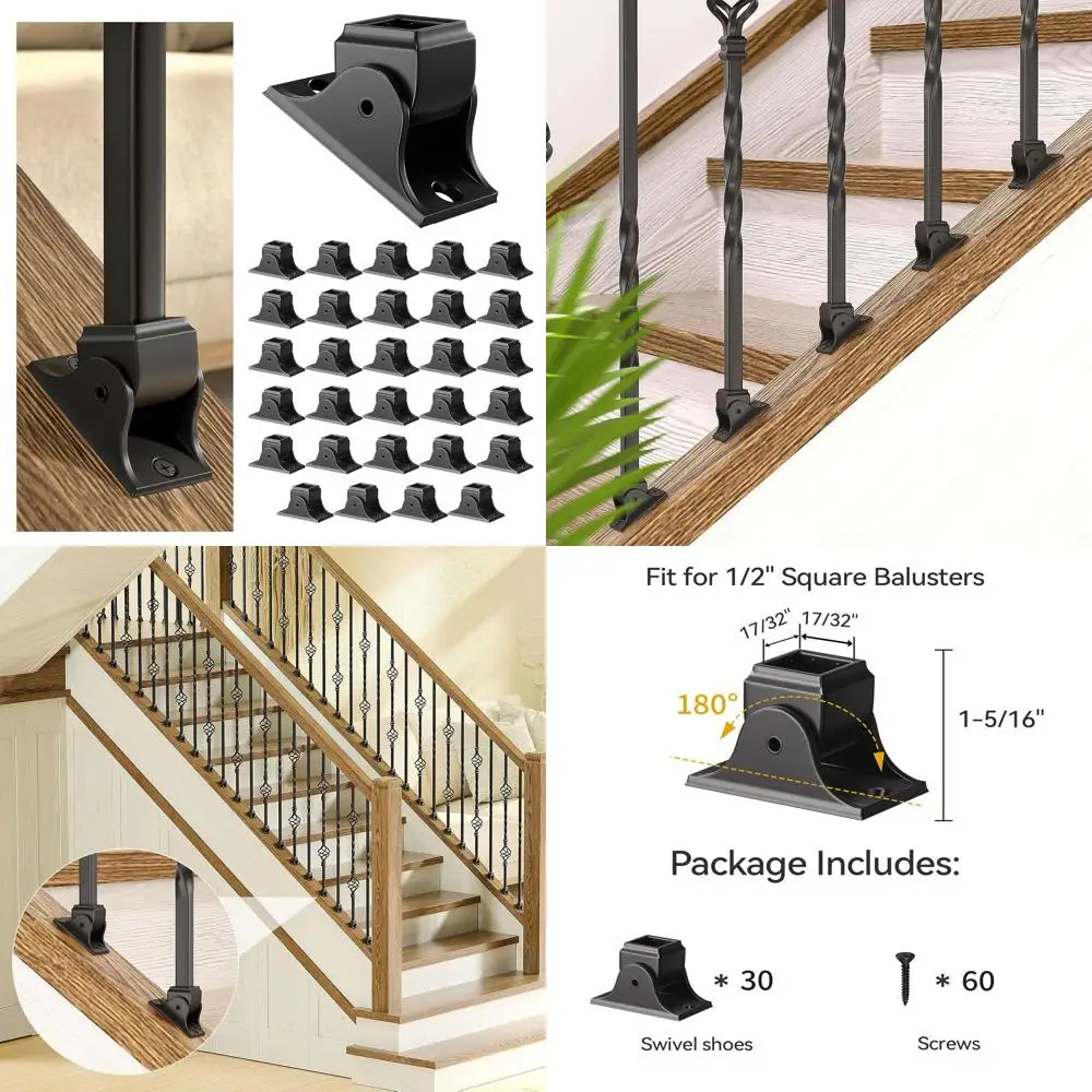 حذاء بحزام دوار أسود من الساتان لدرابزين سلالم حديدية مربعة 1/2، 30 عبوة