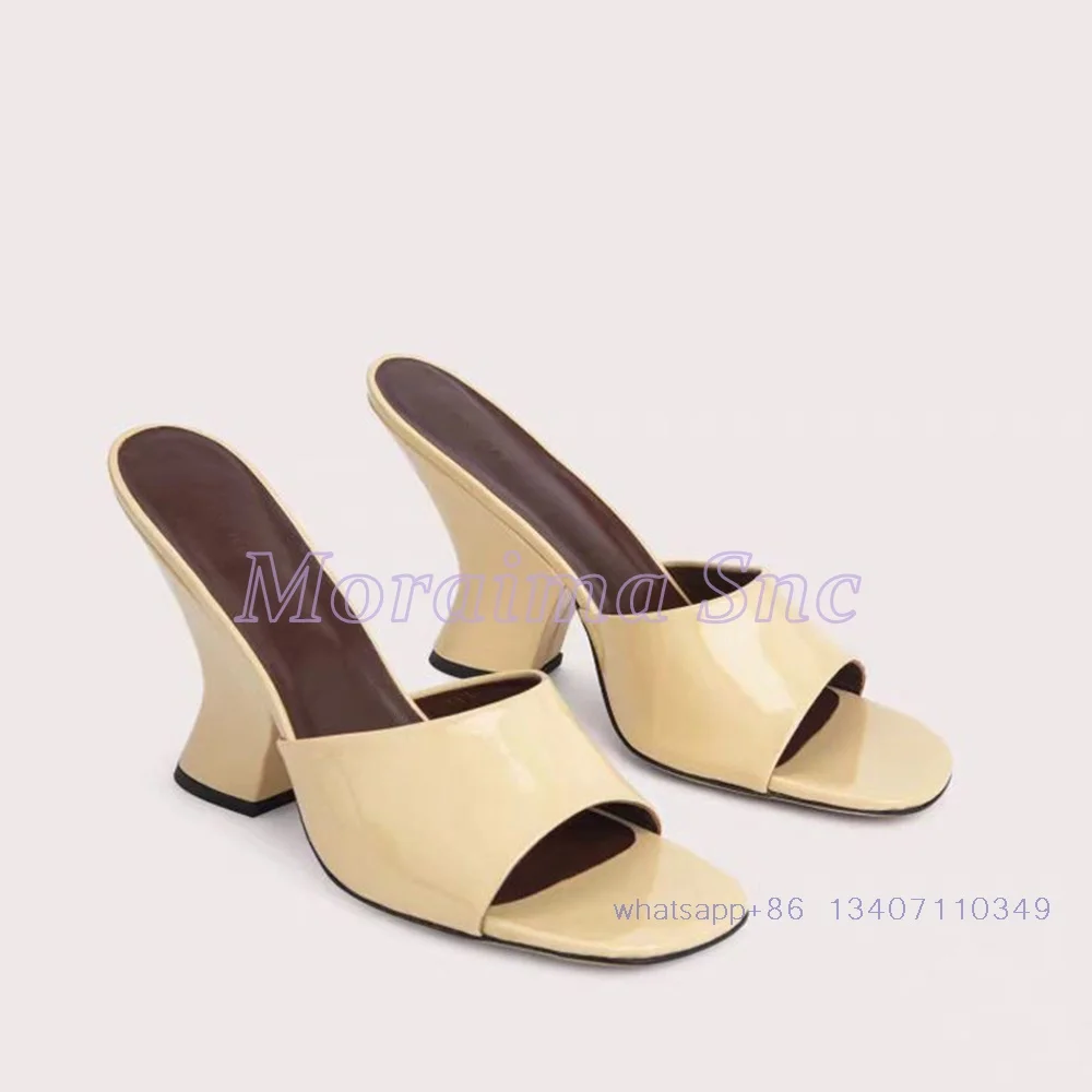 

Patent Leather Square Toe Slippers Strange High Heeled Slip On Sexy Fashion Women's Modern Slides Summer Sandals Outdoor Solid