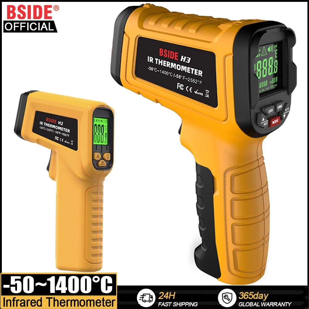 BSIDE Termometr na podczerwień H2/H3 -50~530/1400C Profesjonalny cyfrowy termometr laserowy IR-LCD bezdotykowy pirometr