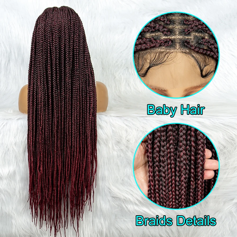 شفاف كامل الدانتيل شعر مستعار مضفر الاصطناعية مربع شعر مستعار مضفر عقدة صندوق الضفائر الباروكات للنساء السود مع شعر الطفل #2