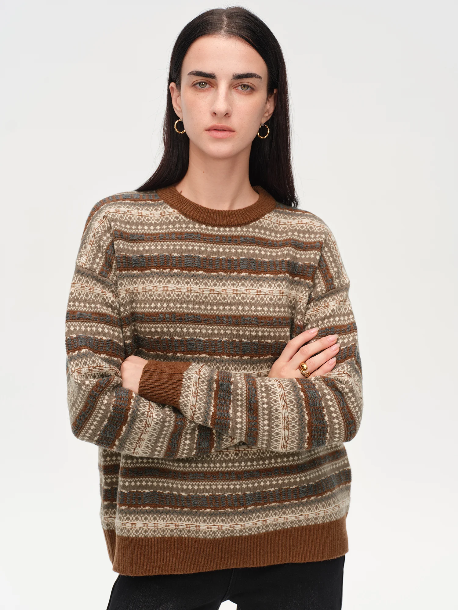 

Женский свободный свитер Rightcell из шерстяной смеси с круглым вырезом и длинными рукавами, в стиле колор-блок, Cleanfit, осень-зима