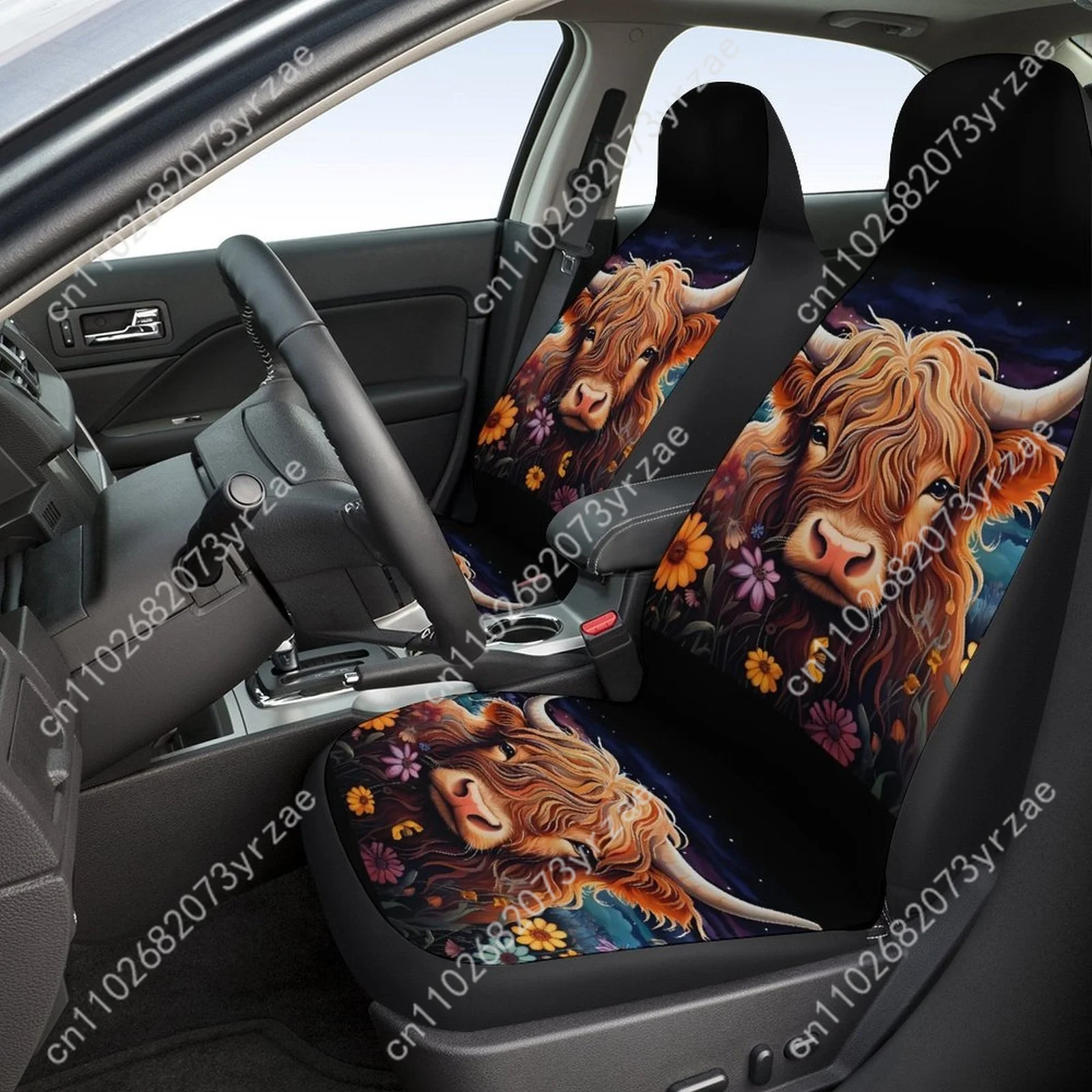 

Highland Cow Floral Car Seat Covers Universal Environmentally Friendly Interior Decorations Comfortable Breathable Seat Covers