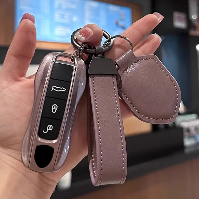 NEW1 Car Key Case ABS Solid Color Iceberry Powder Shell Replacemen For Porsche Cayenne Mancan Panamera 911 718 Boxster Cayman Ta