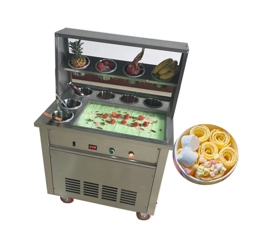 

10 Barrels Flat Pan Fried Ice Cream Roll Machine Price HJ-A61 On Sale