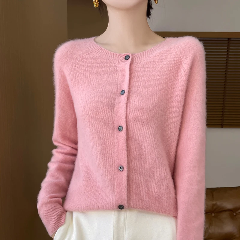 Merino Wool Sweater for Women, 100% Wool, O-Neck, Long Sleeve, Spring Cardigan, Autumn Tops, Winter Clothing, New Fashion