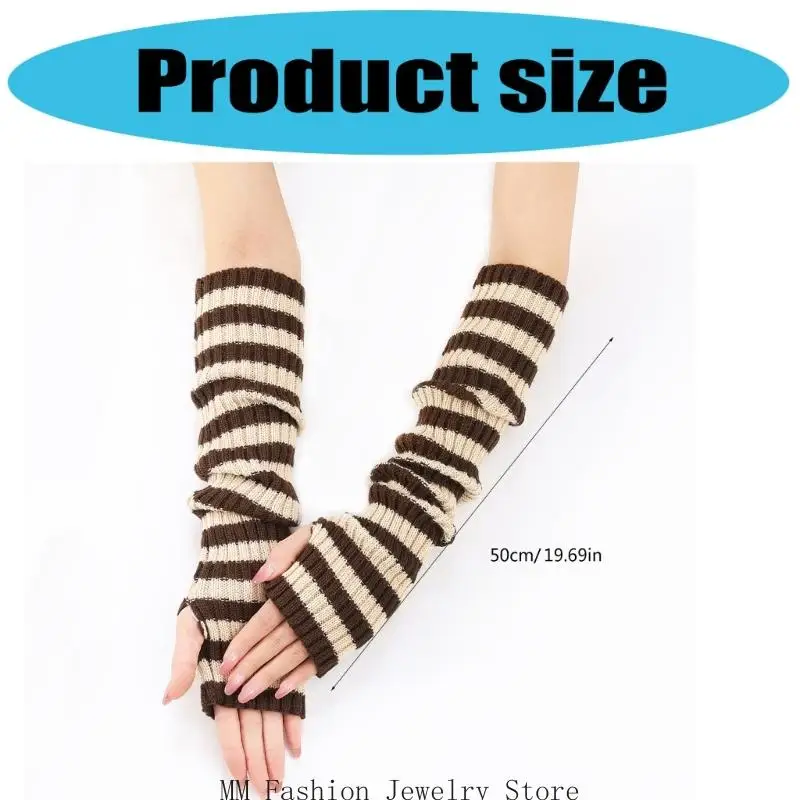 D0UB Mode gestreifte halbe Fingerhandschuhe gestrickte Manschetten kaltes Wetteraktivität