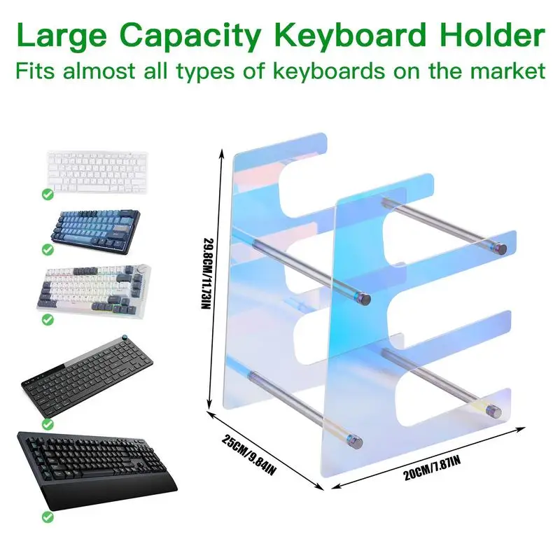 3 Tiers color Display Keyboard Holder Acrylic Keyboard Stand Computer Mechanical Keyboard Rack Storage Detachable Holder