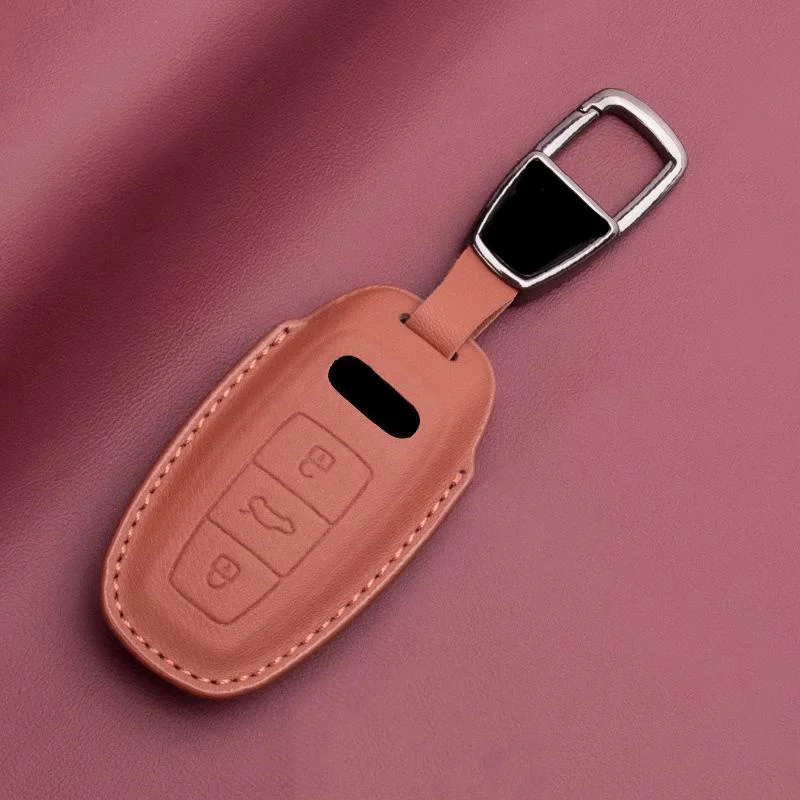 Genuine Leather for Audi A3 A4 B9 A6 A7 4K A8 E-tron Q5 Q8 C8 D5 SQ8 Remote Car Key Case Cover Shell Fob Keychain Accessories