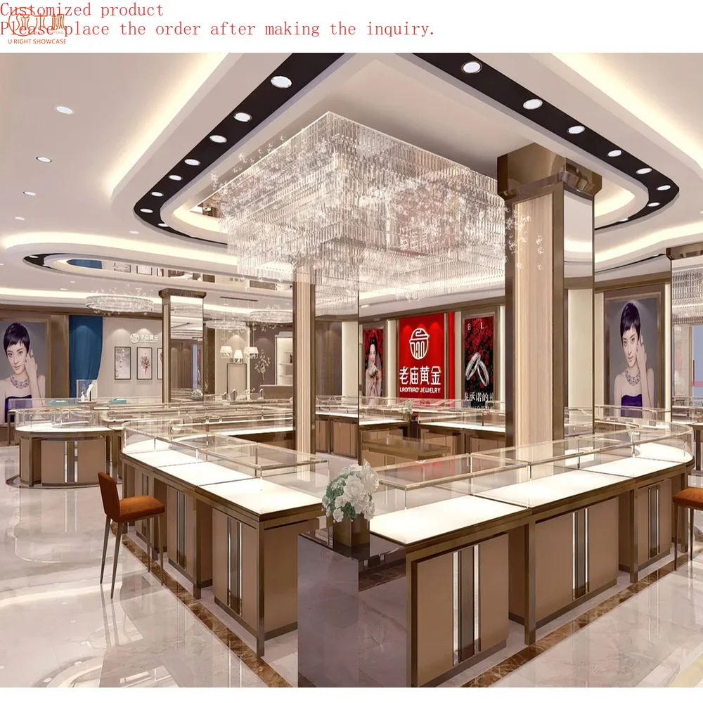 

Shopping Mall Portable Jewelry Display Showcase Custom Luxury Showcase For Gold Jewelry Shop