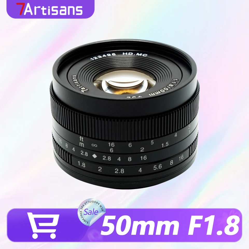 7Artisans 50mm F1.8 APS-C Manual Prime Lens Large Aperture 75mm Equivalent for Sony E Fuji X Canon EF-M Nikon Z M4/3 Camera