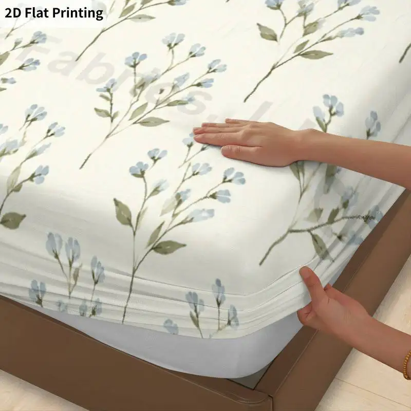 3Pcs Botanicalfoliage Fitted Sheet Three Piece Set (1*Fitted Sheet + 2*Pillowcases, Coreless), Bedding Set.