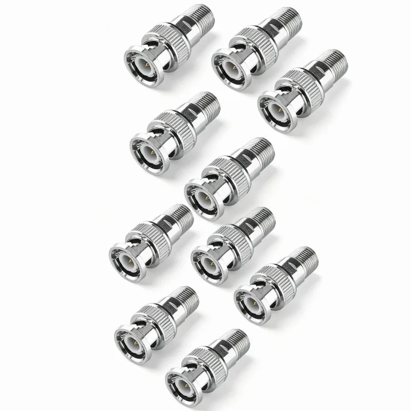 F-Type To BNC Connector, BNC Male Plug to F-Type Female Jack Coax Adapter 75 Ohm For CCTV Camera Satellite Scanner RG6/RG59/RG58