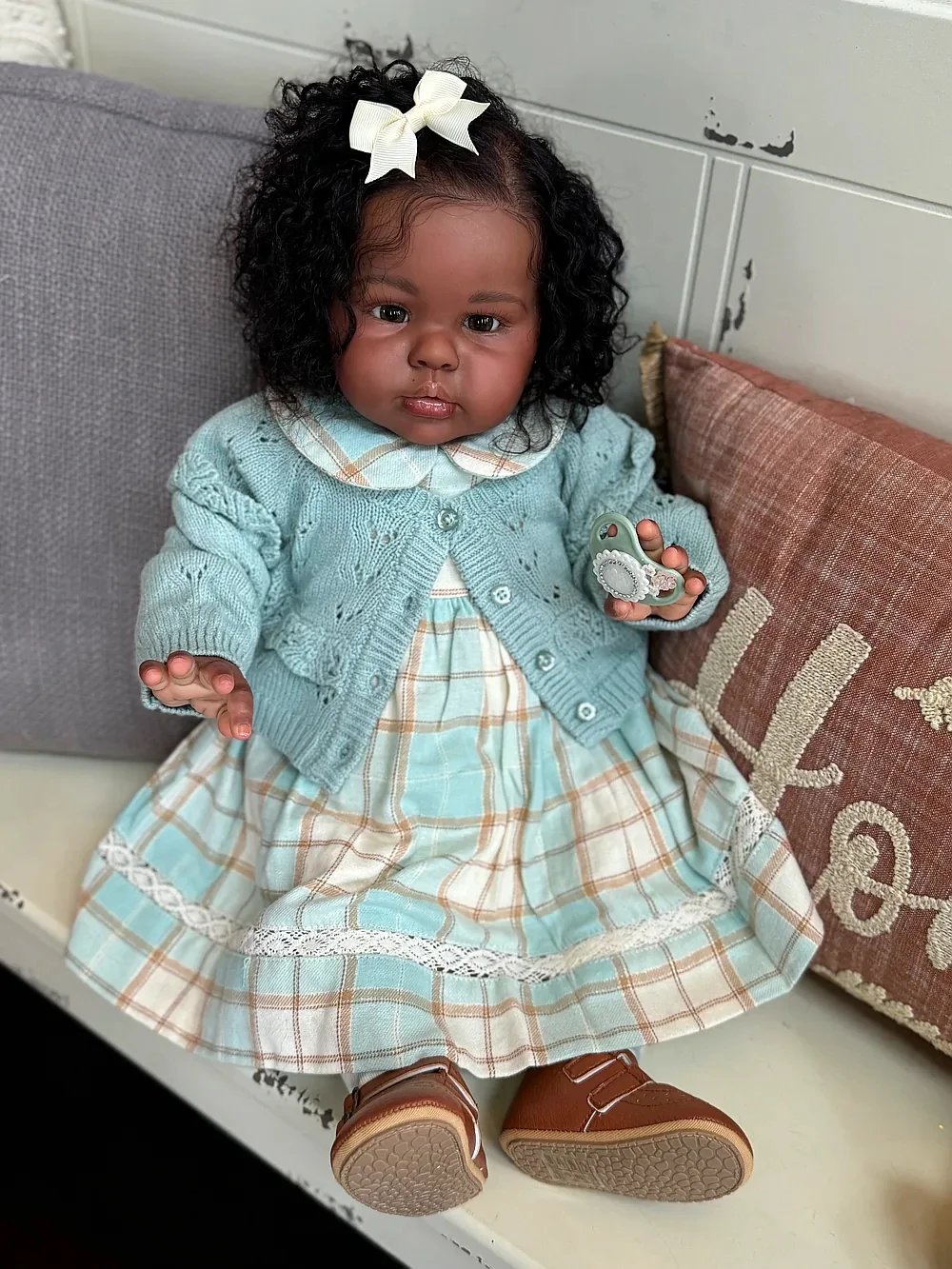 FBBD Customized Limited Supply 22inch Reborn Baby Ellie With Hand-Rooted Hair Dark Skin African Girl With Different Dress