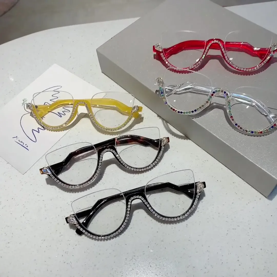 Anti Blue Light Optical Diamond Vintage Cat Eye Glasses Women For Female Luxury Brand Designer Myopia Prescription Eyewear Frame
