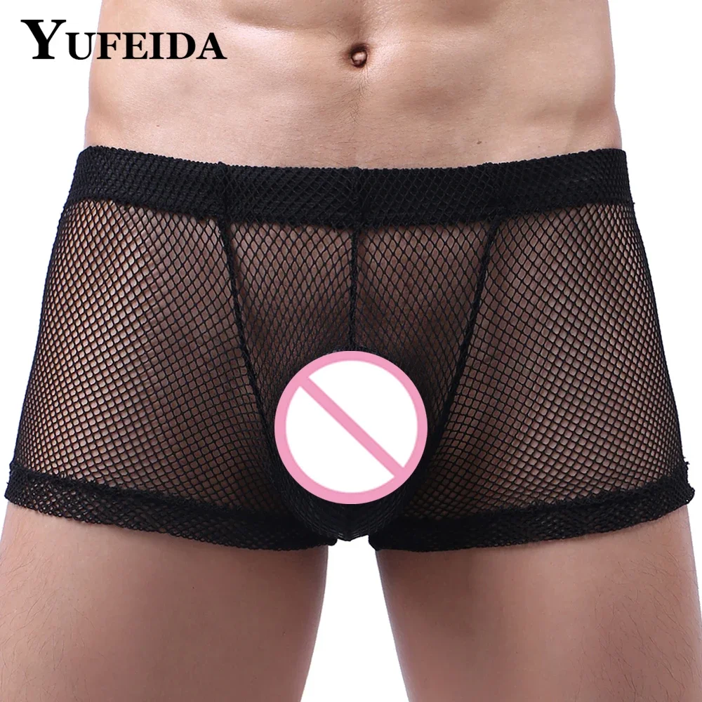 

YUFEIDA 1/2pcs Transparent Mesh Underwear Men's Boxers Shorts Breathable Mesh Hollow Boxershorts Sexy Male See Through Underpant