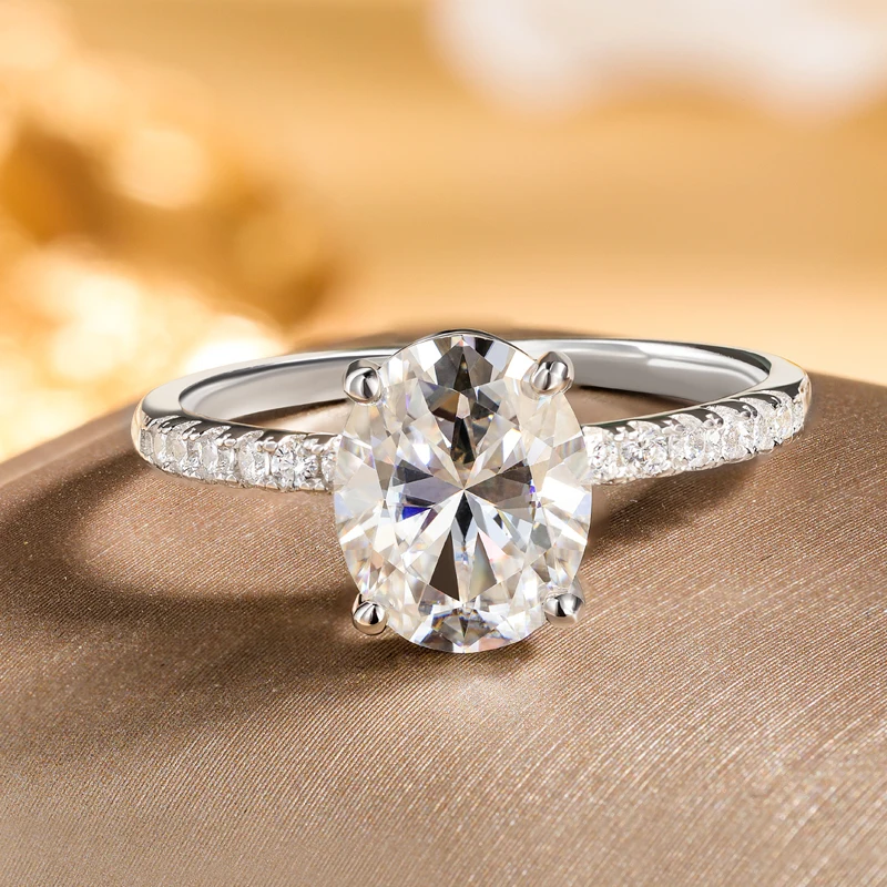 1CT 2CT 3CT D Color VVS1 Oval Moissanite Ring For Women GRA Certified S925 Sterling Silver Lab Diamond Pass Diamond Tester No Fade Luxury Engagement Wedding Band Fine Jewelry Gift For Her