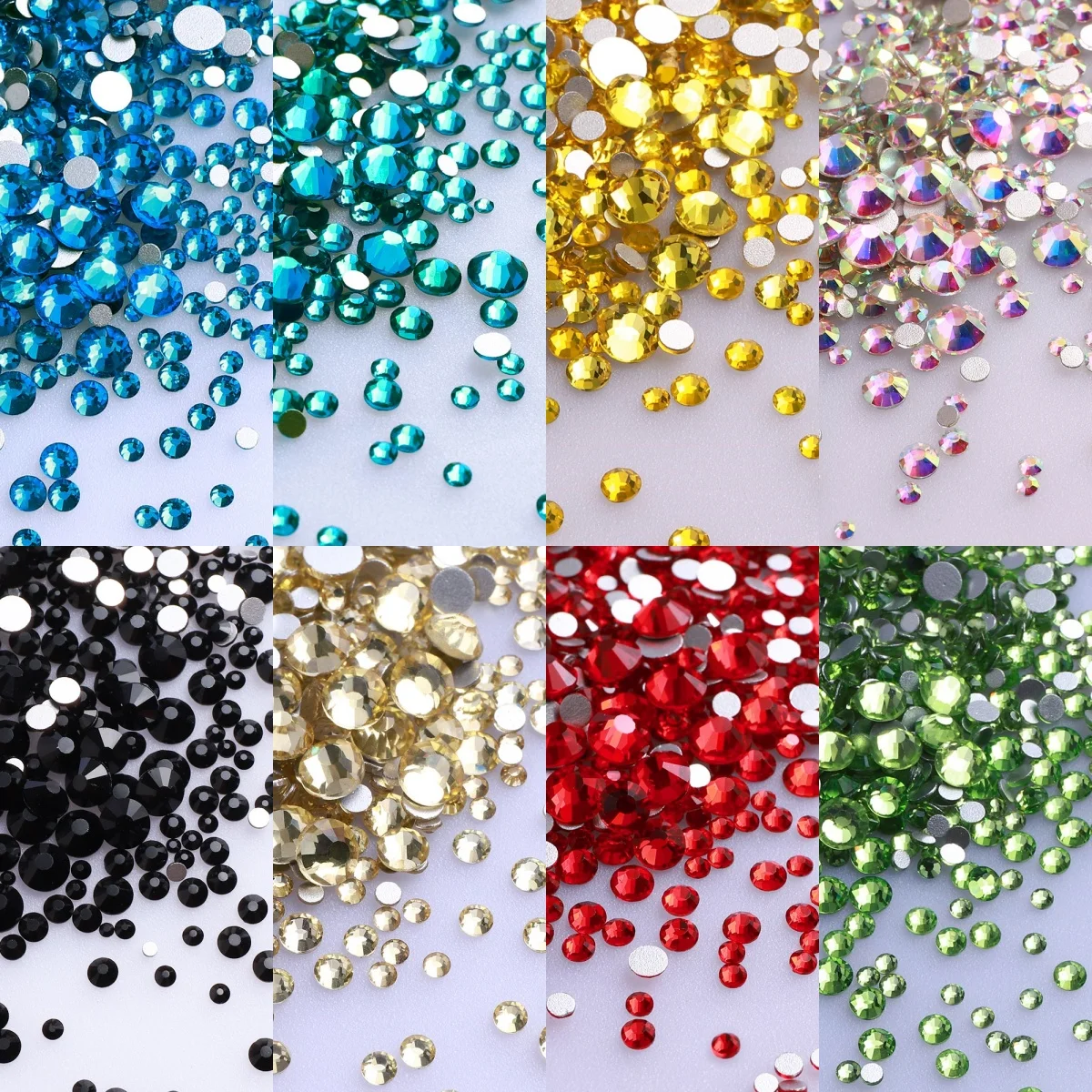 1440pcs ขนาดผสม SS3-SS20 แก้วแบน Rhinestone Glitter คริสตัล Multicolor Diamond Non Hotfix Strass เล็บ Art Rhinestones
