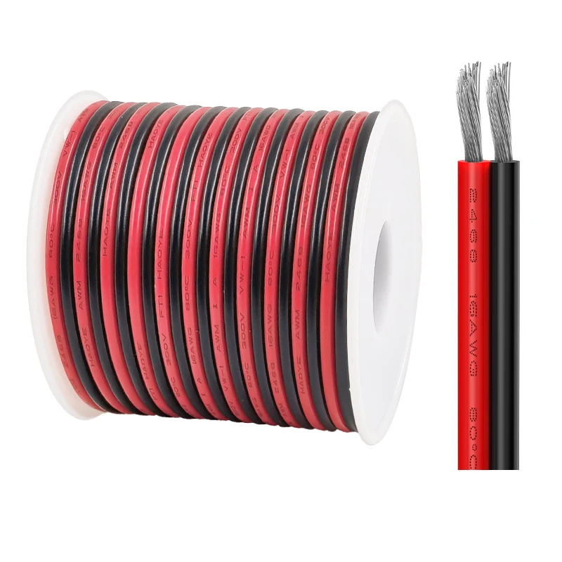 2 Pin Electrical Wire Tinned Copper 18/20/22/24/26/28/30AWG Insulated PVC Extension LED Strip Cable Red Black Wire