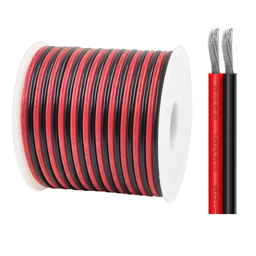 Imagen 1 del producto 10M ~ 50M 16 18 20 22 24 26 28 30AWG 2 pines Cable de cobre DIY conector de lámpara LED Cable plano rojo y negro 300V 80C
