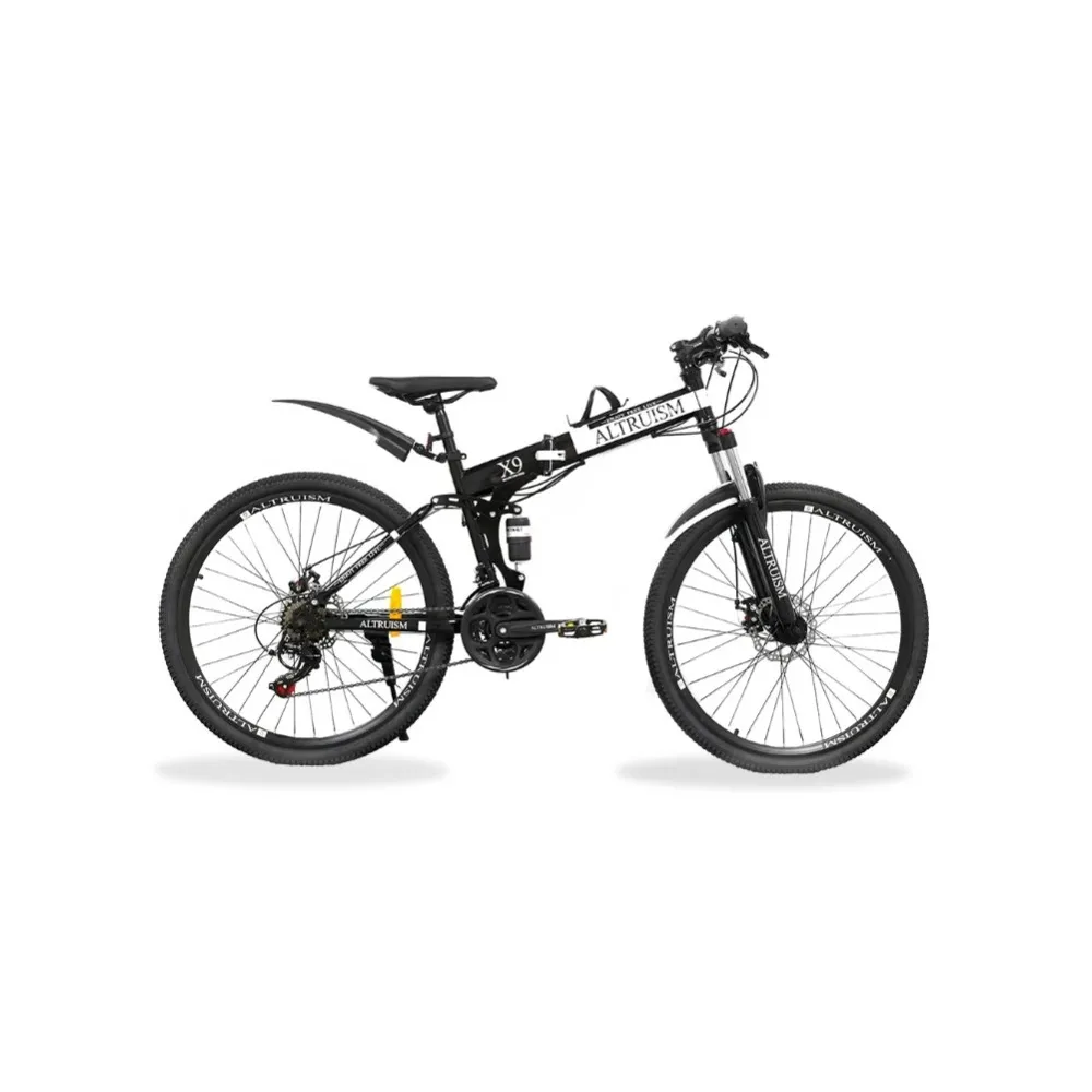26" Full Suspension Mountain Bike for Adults, 21-Speed Dual Disc Brakes, Adjustable High-Carbon Steel Frame, Black