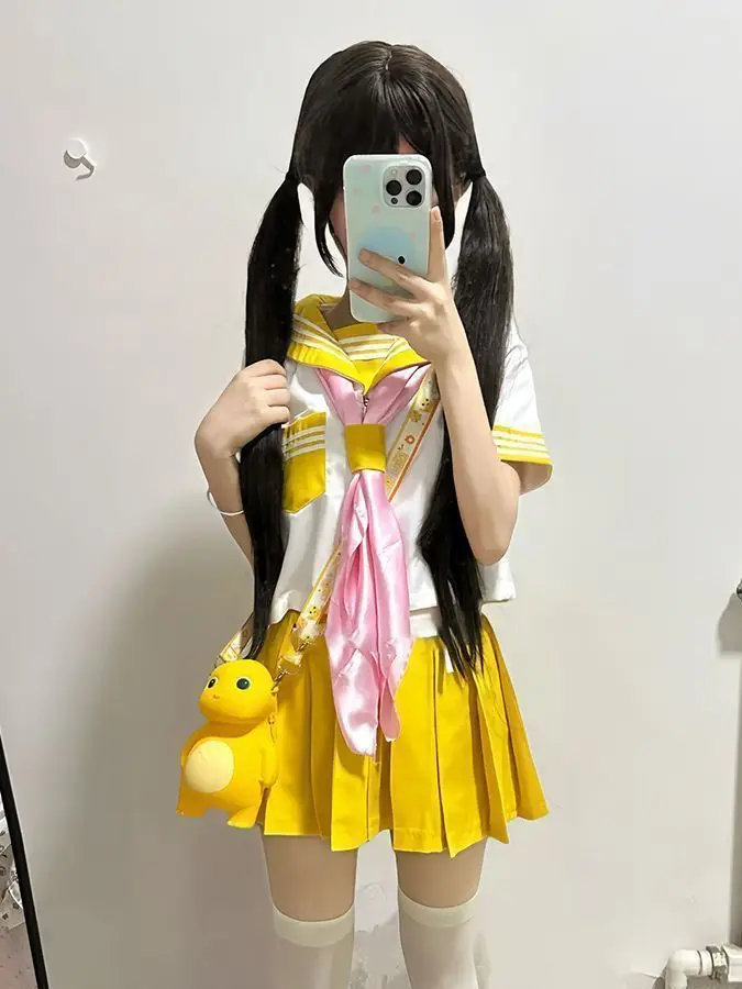 Japanese Style Basic Yellow Sailor Suit Short Sleeve JK Uniform School Uniform Soft Girl Set Shirt Women's Fashion Set view 3