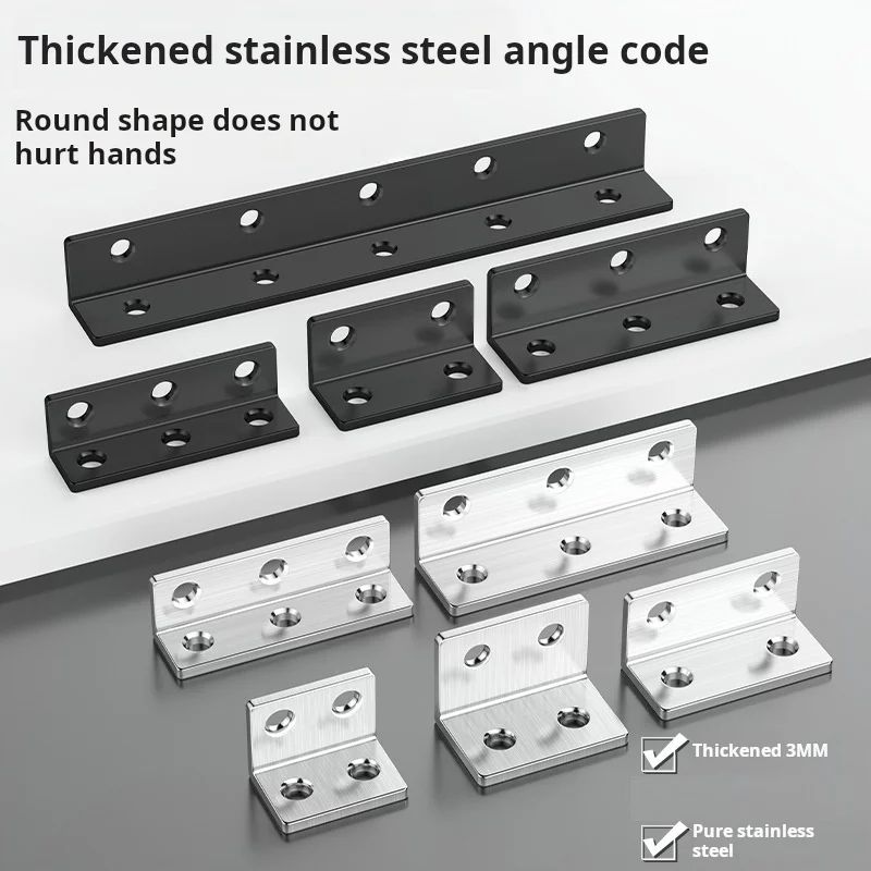 2PCS Stainless Steel Corner Code 90 Degree Right Angle Fixator Triangle Iron Bracket Connecting Piece L-type Layer Board Bracket