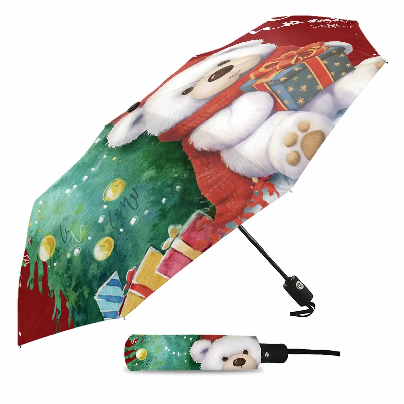 Christmas Snowflakes Retro Koala Fully-automatic Umbrella for Outdoor Kids Adults Umbrella Foldable Eight Strand Umbrella