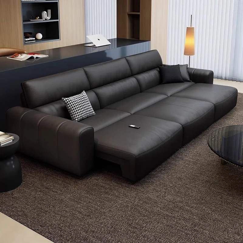 

Leather sofa electric sofa bed Italian minimalist three-person small apartment multi-functional retractable leather sofa living